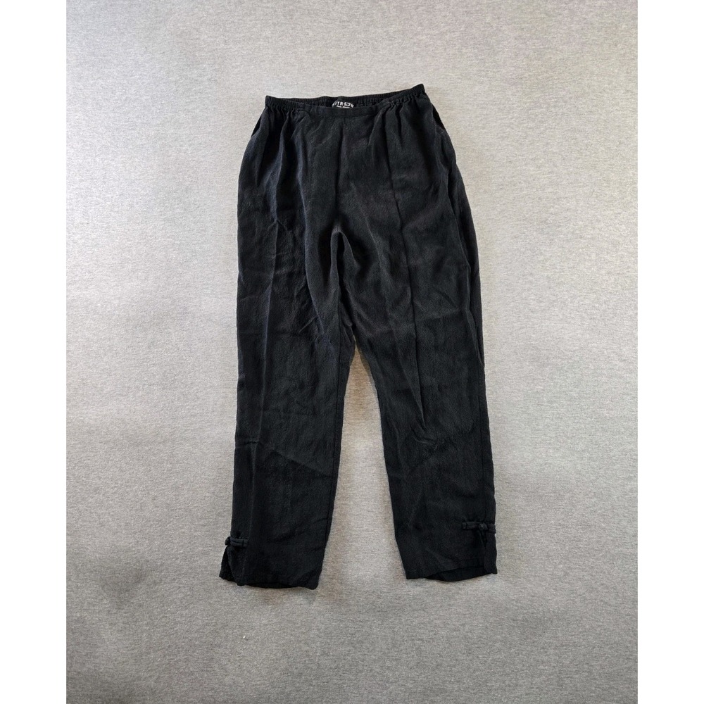Citron Santa‎ Monica Pants Womens XS Black Seersucker 100% Silk Stretch Casual